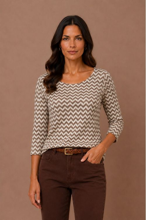BLUSA JACQUARD DECOTE CANOA CAFE..